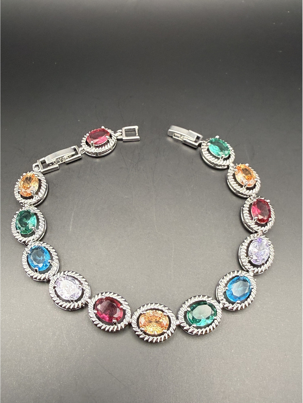 candy+clover elite multicolor rainbow crystal 14k white gold plated bracelet